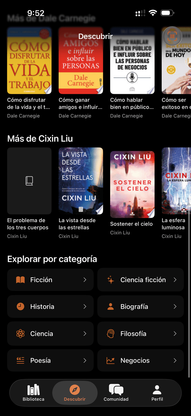 Descubrir libros por categoría y recomendaciones en Lectores
